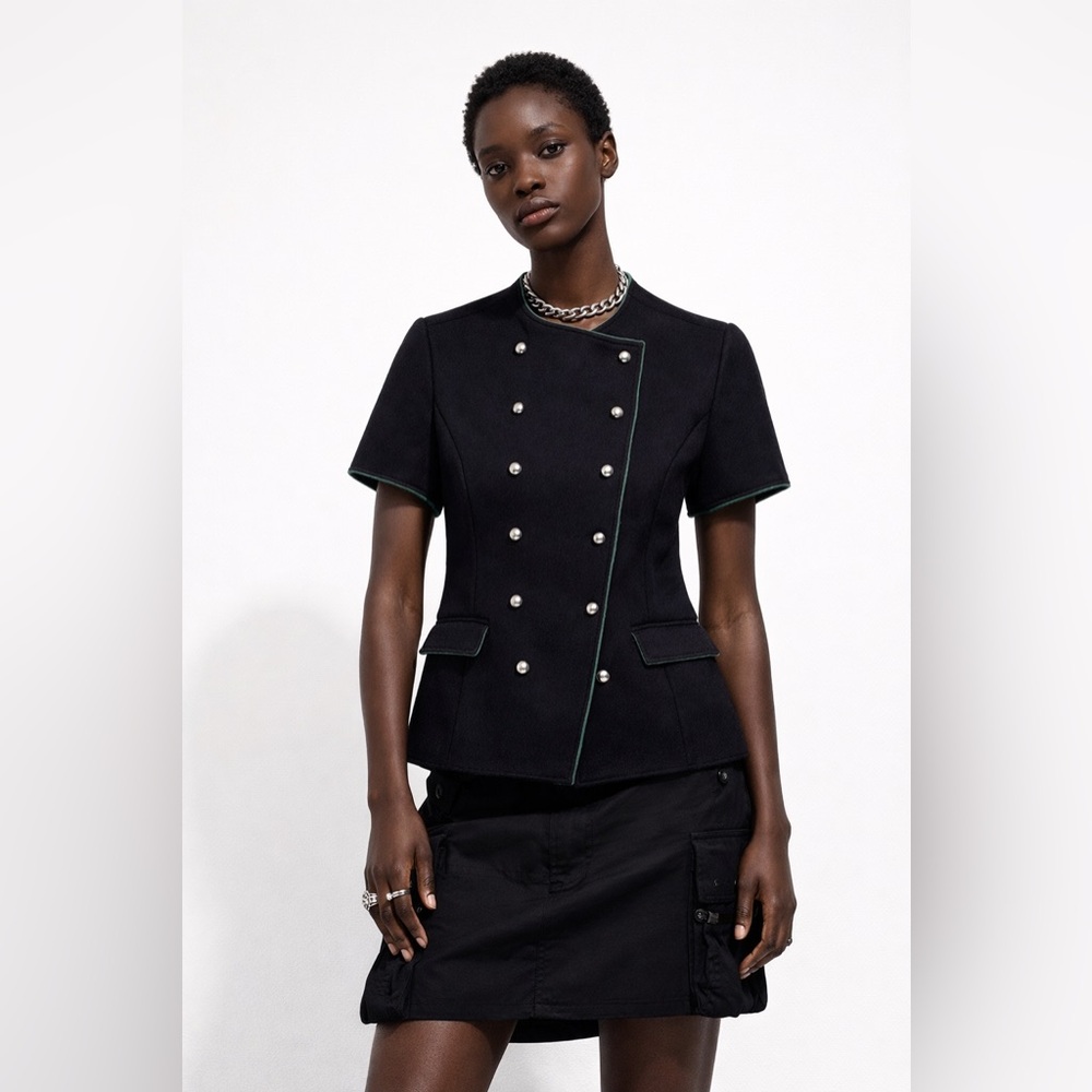 Structured Double-Breasted Short Sleeve Tailored Top